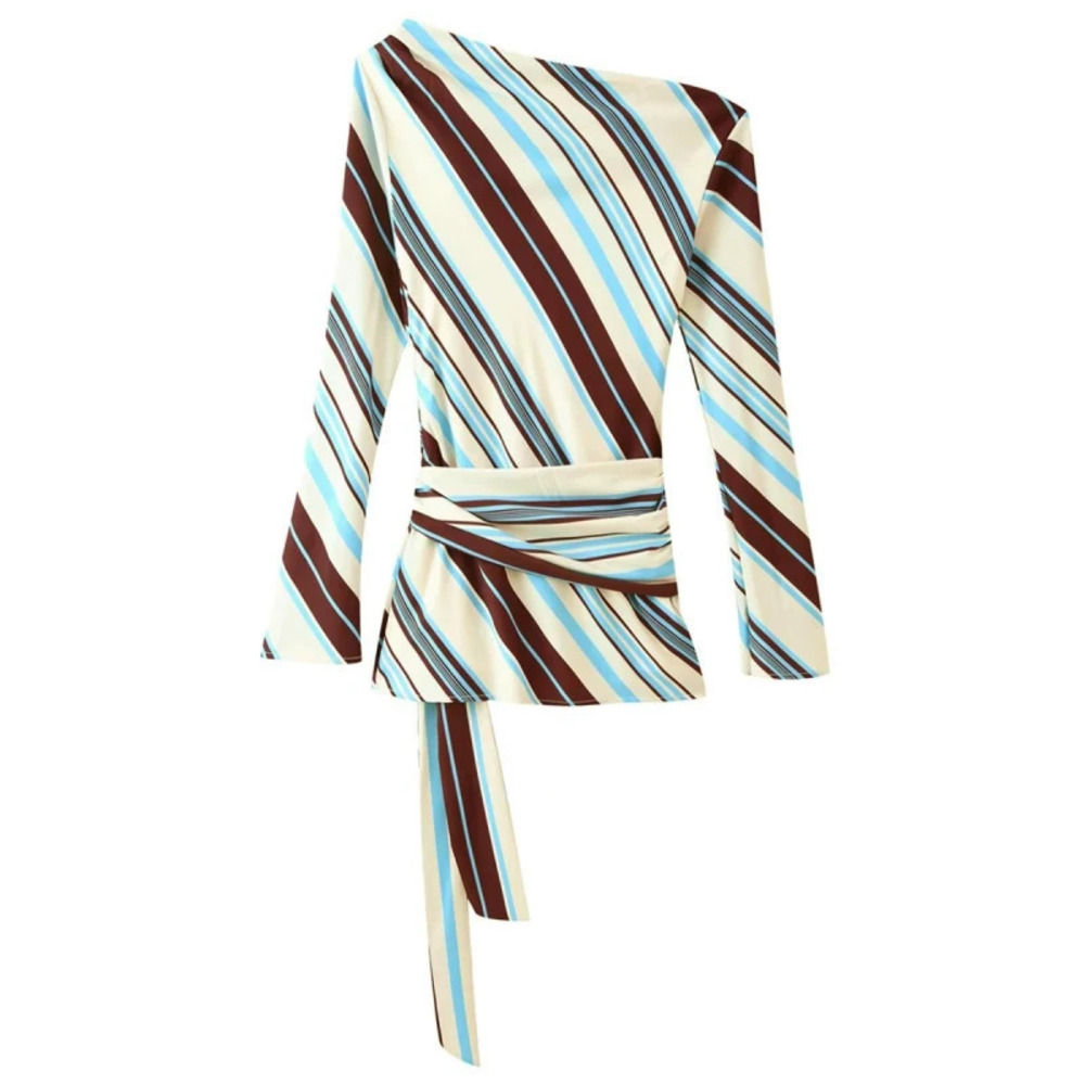 ZARA Chic One Shoulder Stripe Dress with Waist Buckle